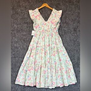 &Merci Women's Floral Print V-Neck Smocked Waist Midi Dress Size M Multi Color